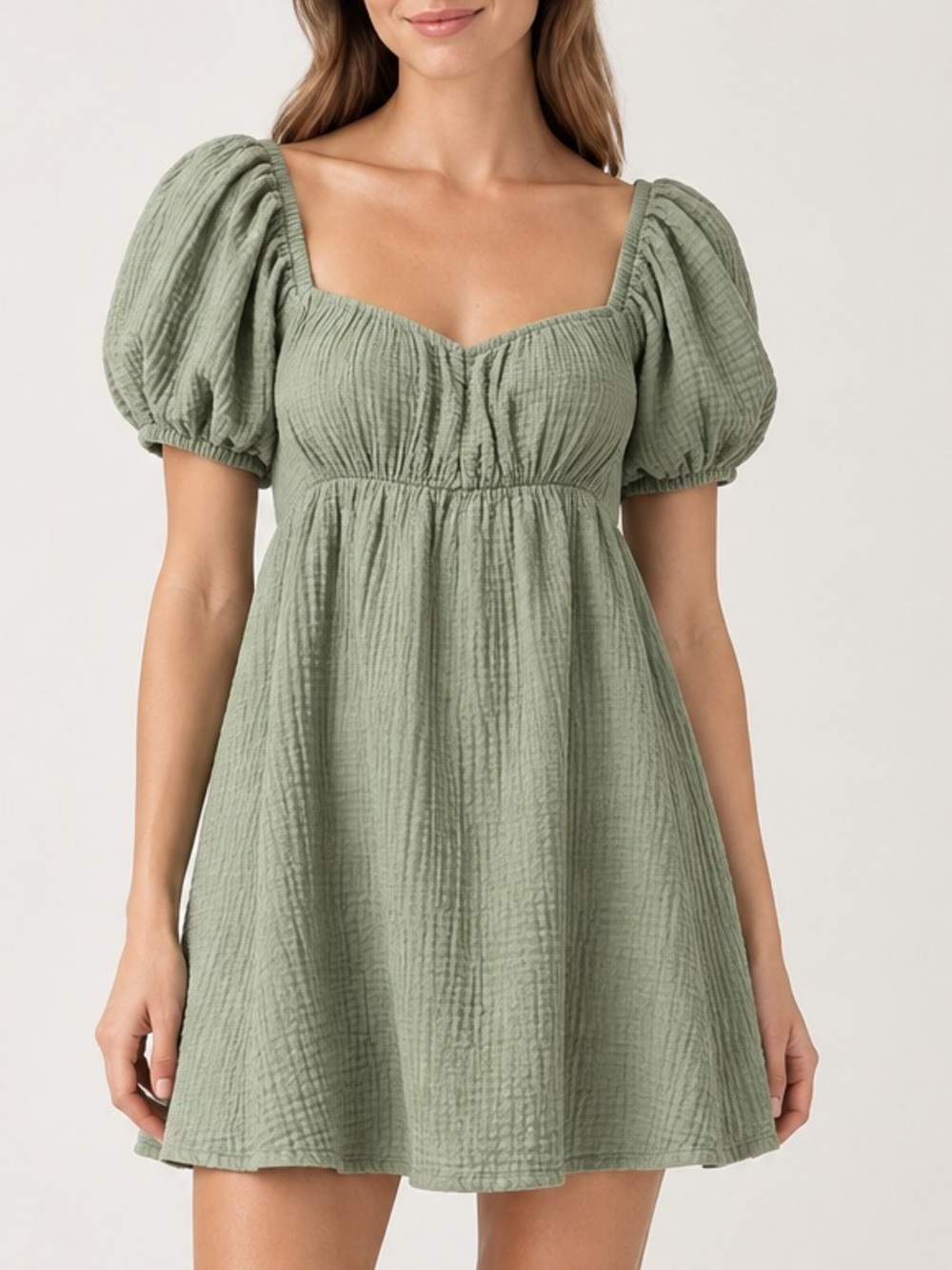Princess Polly Olive Green Puff Sleeve Open-Back Mini Dress